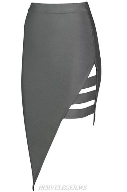Herve Leger Grey Asymmetrical Cut Out Skirt