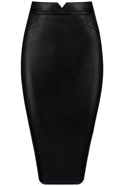 Herve Leger Black Faux Leather Cutout Skirt
