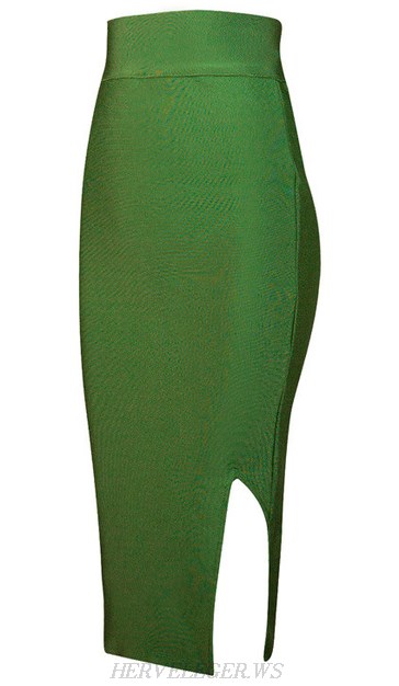 Herve Leger Green Side Slit Skirt