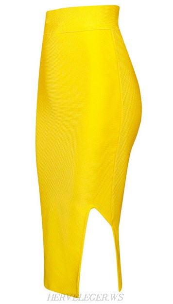 Herve Leger Yellow Side Slit Skirt