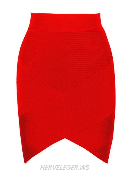 Herve Leger Red Petal Hem Bandage Skirt