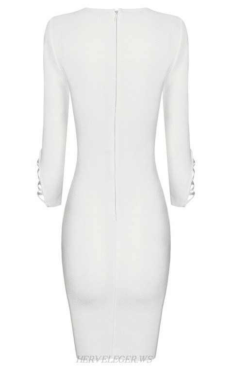 Herve Leger White Asymmetrical Lace Up Bandage Dress