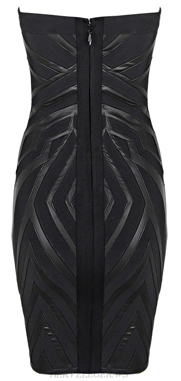 Herve Leger Black Bandeau Faux Leather Pattern Dress