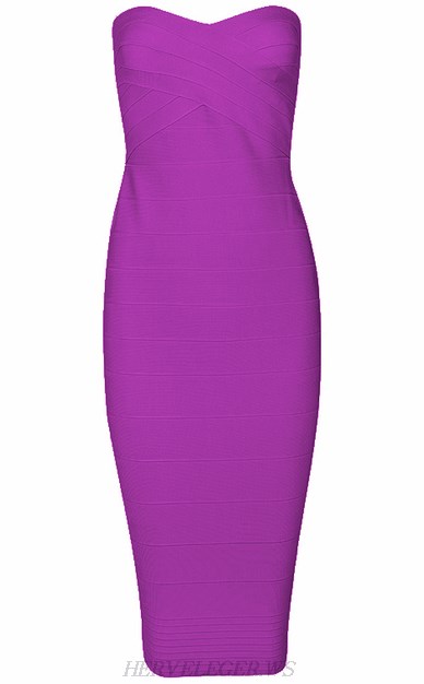 Herve Leger Purple Bandeau Dress