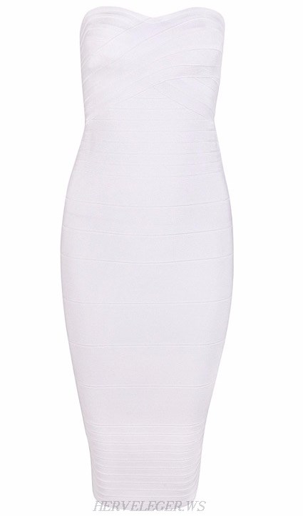 Herve Leger White Bandeau Bandage Dress