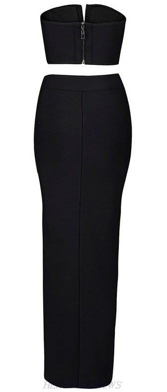 Herve Leger Black Bandeau Slit Maxi Two Piece Dress