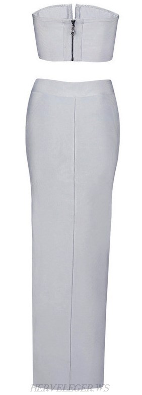 Herve Leger Grey Bandeau Slit Maxi Two Piece Dress