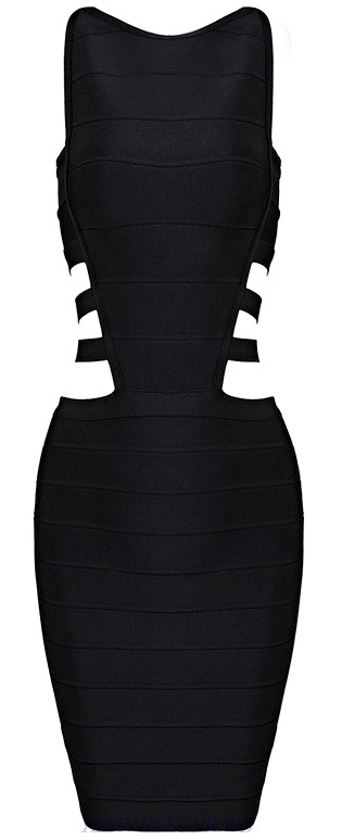 Herve Leger Black Boat Neck Cut Out Bandage Dress