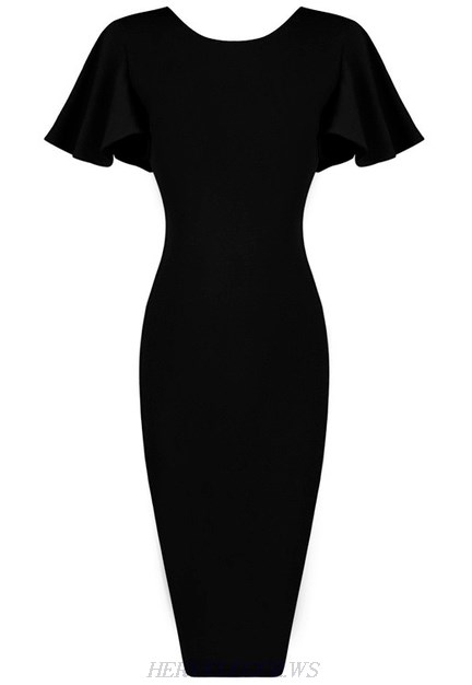 Herve Leger Black Butterfly Sleeve Bandage Dress