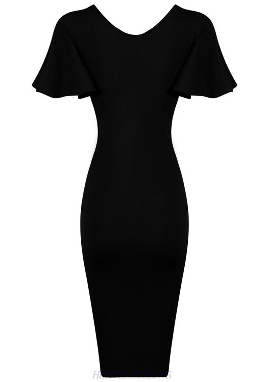 Herve Leger Black Butterfly Sleeve Bandage Dress