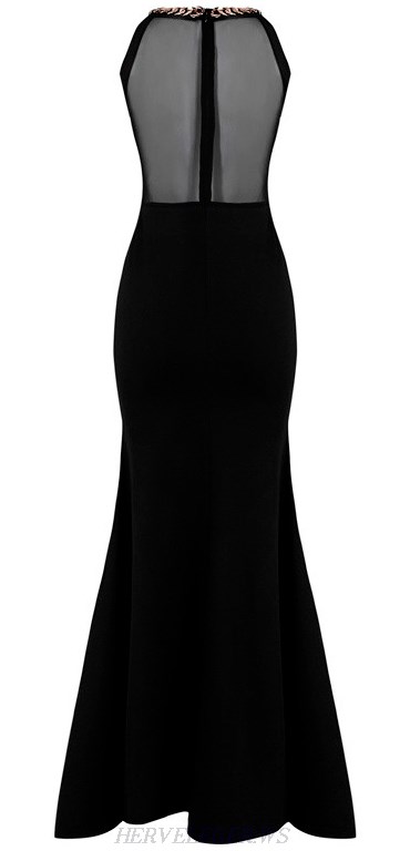 Herve Leger Black Chain Embellished Mermaid Gown