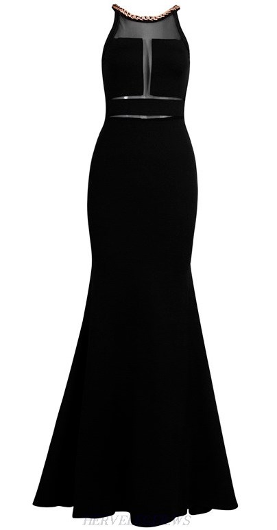 Herve Leger Black Chain Embellished Mermaid Gown