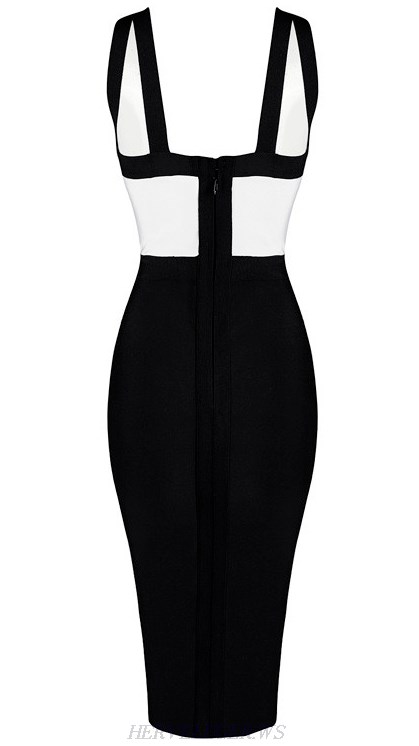 Herve Leger Black And White Colorblock Bandage Dress