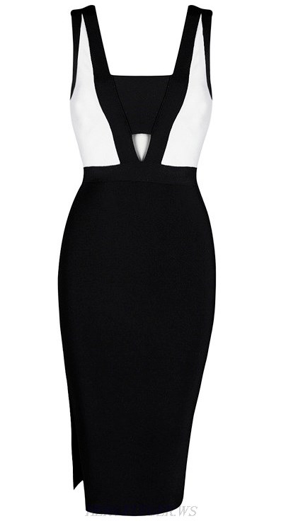 Herve Leger Black And White Colorblock Bandage Dress