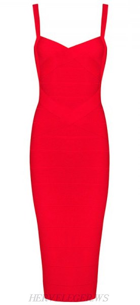 Herve Leger Red Crisscross Bandage Dress