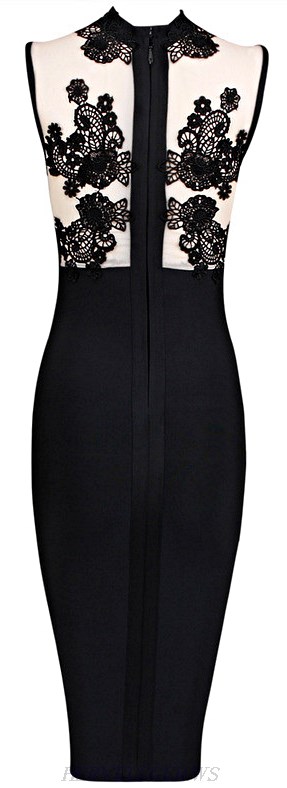 Herve Leger Black Crochet Applique Bandage Dress