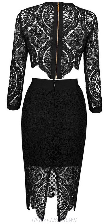 Herve Leger Black Crochet Two Piece Bandage Dress