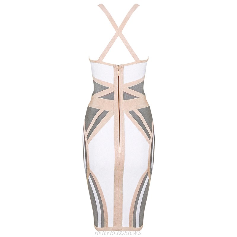 Herve Leger Cross Strap Colour Block Bandage Dress