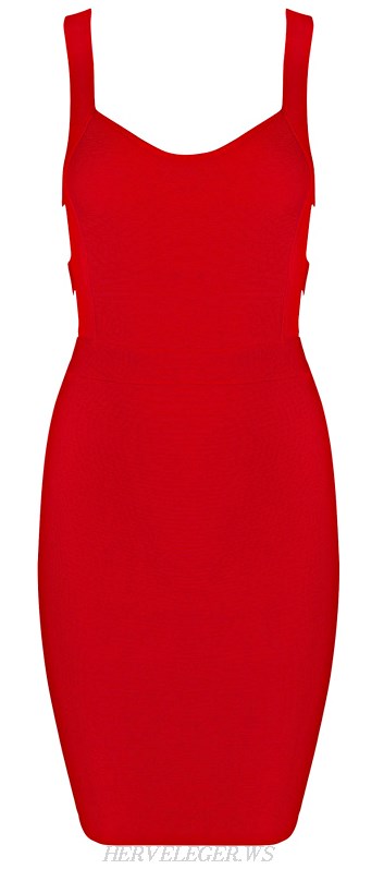 Herve Leger Red Cut Out Back Bandage Dress