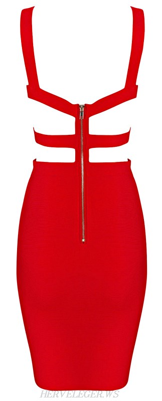 Herve Leger Red Cut Out Back Bandage Dress