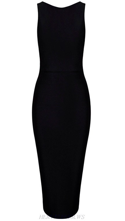 Herve Leger Black Cut Out Back Bandage Dress