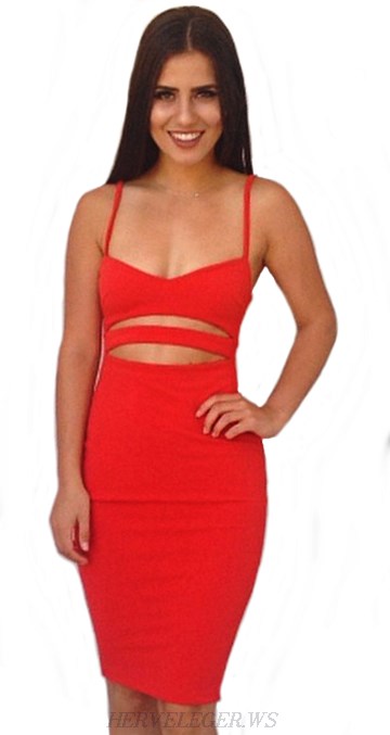 Herve Leger Red Cut Out Bandage Dress