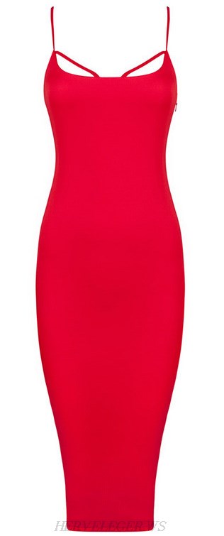 Herve Leger Red Cut Out Lace Up Dress