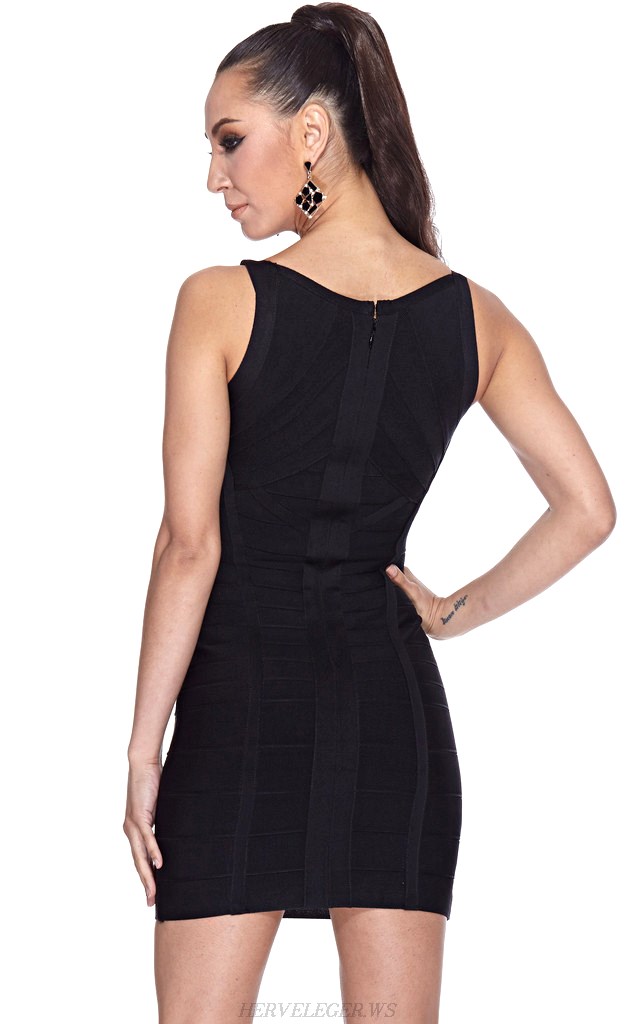 Herve Leger Black Cut Out Neck Bandage Dress