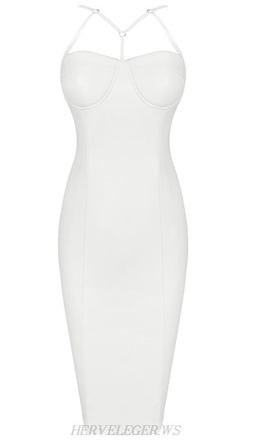 Herve Leger White Cut Out Strap Midi Dress