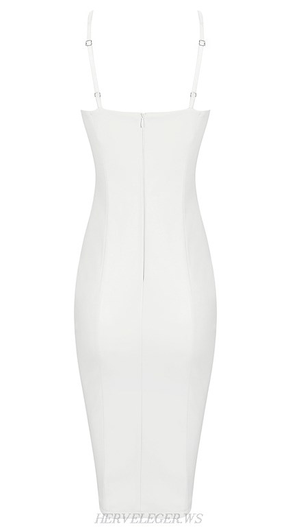 Herve Leger White Cut Out Strap Midi Dress