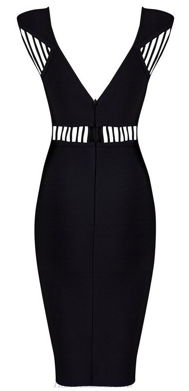 Herve Leger Black Cut Out V Neck Bandage Dress