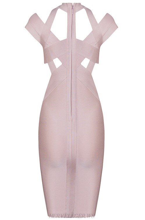 Herve Leger Nude Cutout Midi Bandage Dress