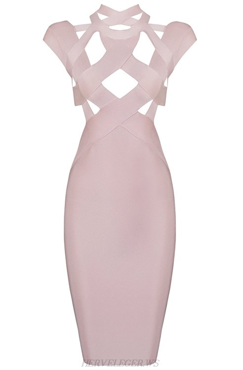 Herve Leger Nude Cutout Midi Bandage Dress