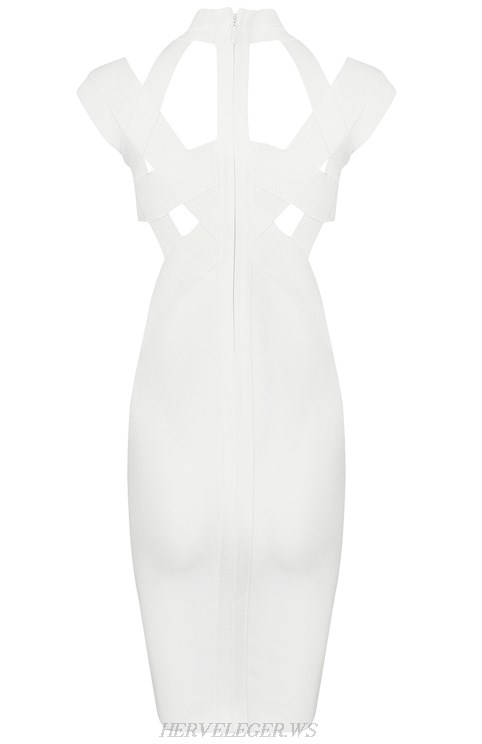 Herve Leger White Cutout Midi Bandage Dress