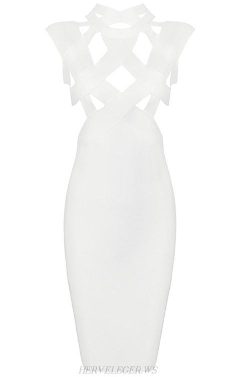 Herve Leger White Cutout Midi Bandage Dress