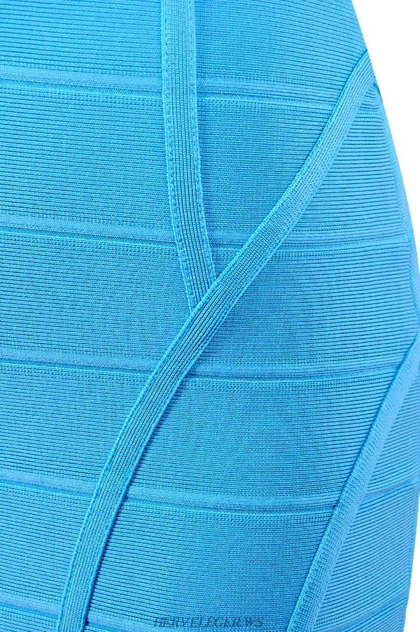 Herve Leger Aquamarine Deep V Neck Bandage Dress