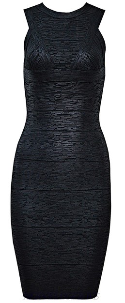 Herve Leger Black Empire Woodgrain Print Bandage Dress