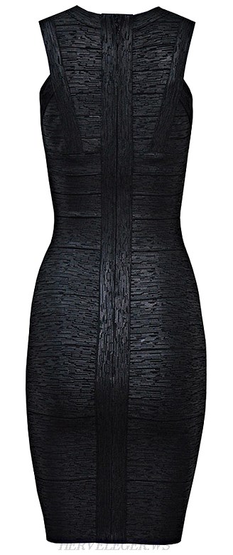 Herve Leger Black Empire Woodgrain Print Bandage Dress