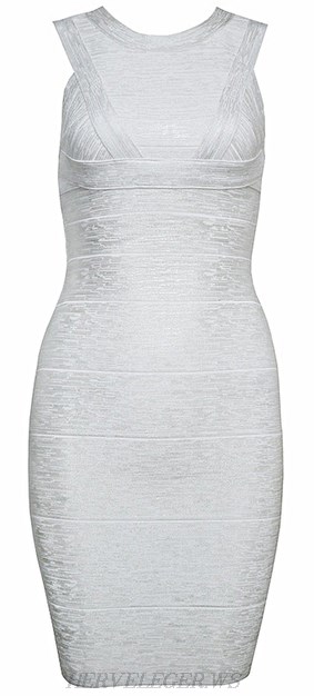 Herve Leger White Empire Woodgrain Print Bandage Dress