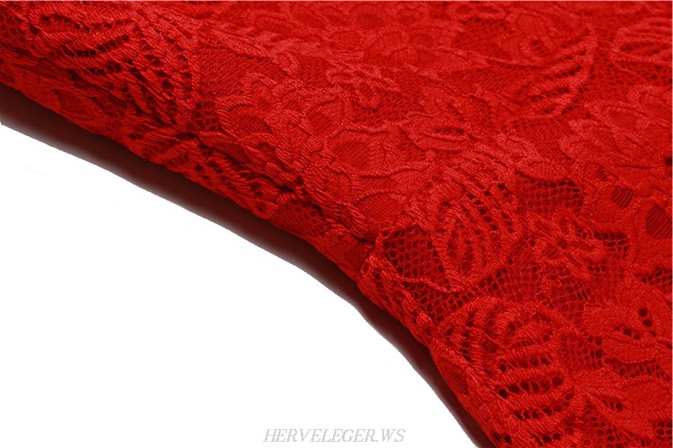 Herve Leger Red Halter Lace Bandage Dress