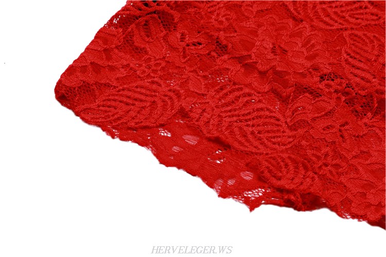 Herve Leger Red Halter Lace Bandage Dress