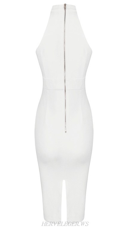 Herve Leger White Halter Lace Up Dress