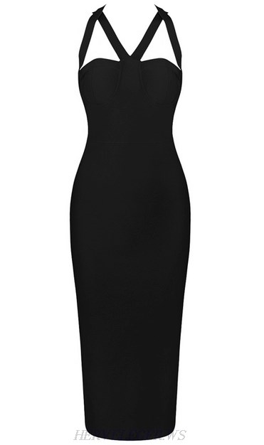 Herve Leger Black Halter Bandage Dress