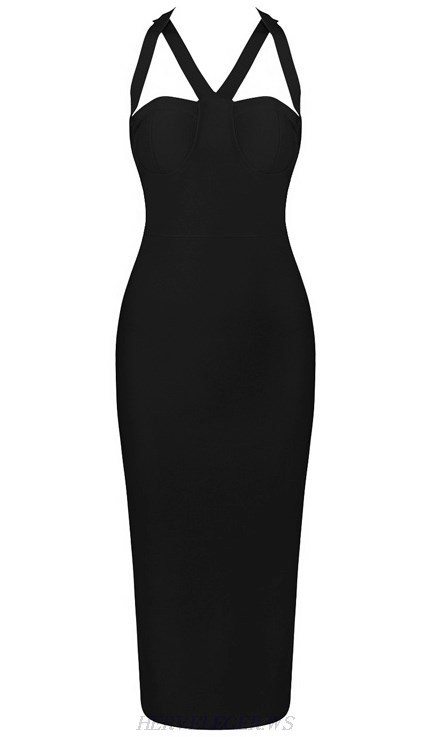 Herve Leger Black Halter Bandage Dress