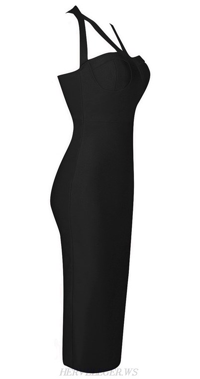 Herve Leger Black Halter Bandage Dress