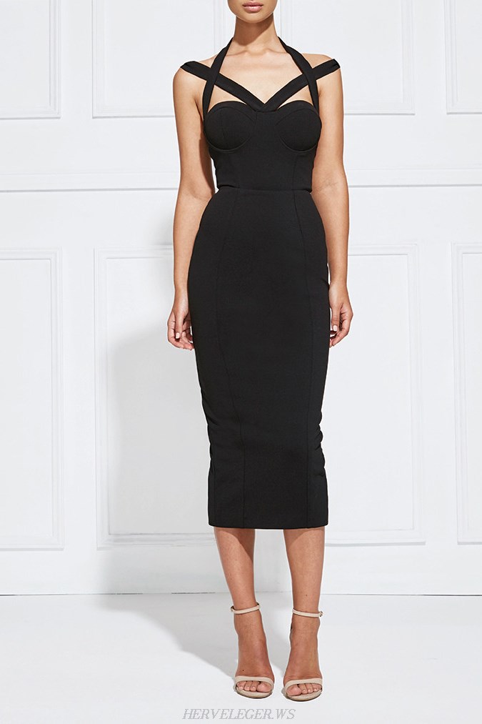 Herve Leger Black Halter Bandage Dress