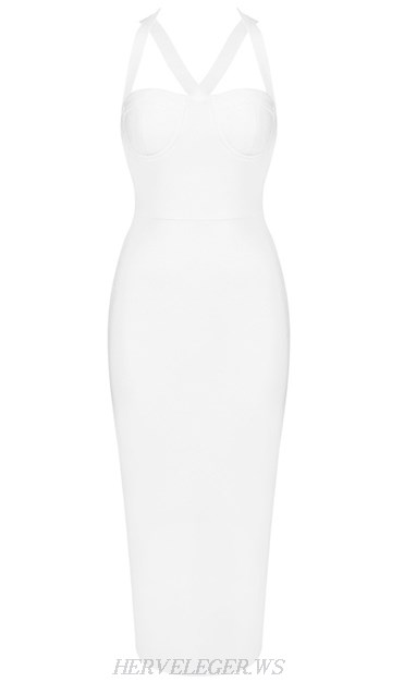 Herve Leger White Halter Bandage Dress