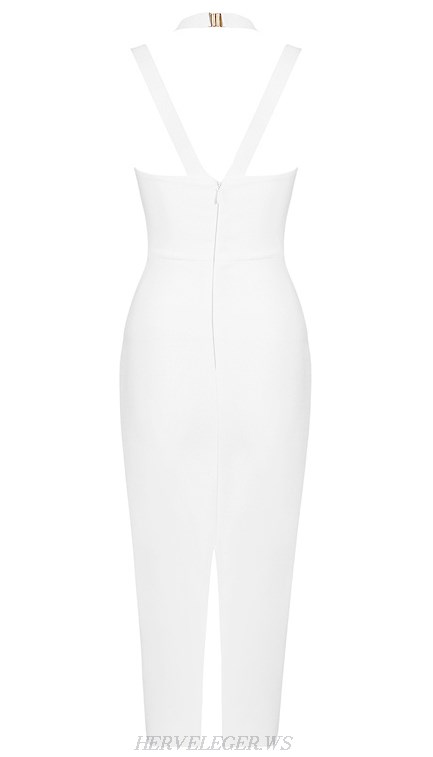 Herve Leger White Halter Bandage Dress