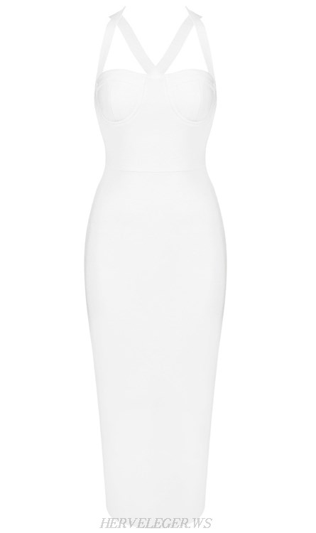 Herve Leger White Halter Bandage Dress