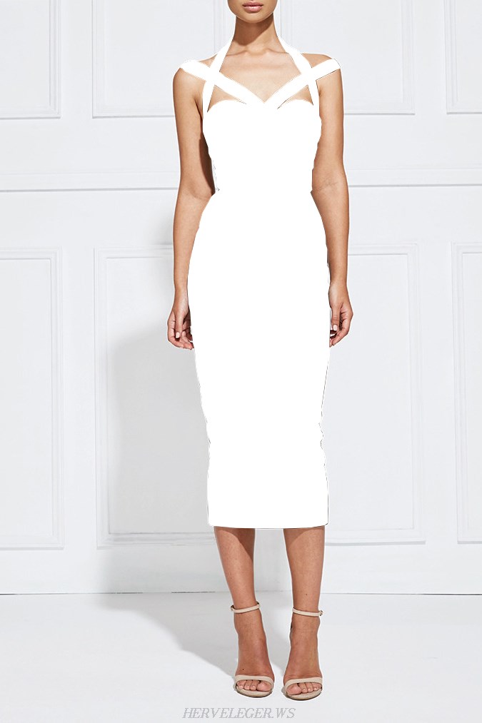 Herve Leger White Halter Bandage Dress